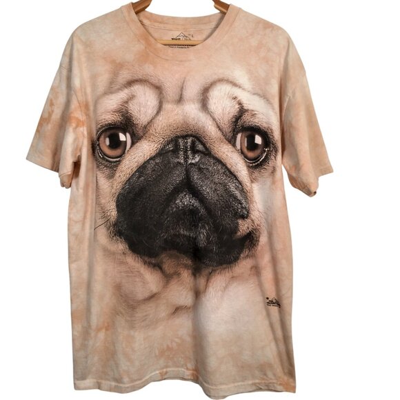 The Mountain Pug Face Shirt Large Beige Tie Dye Puppy Animal Graphic - Picture 2 of 9